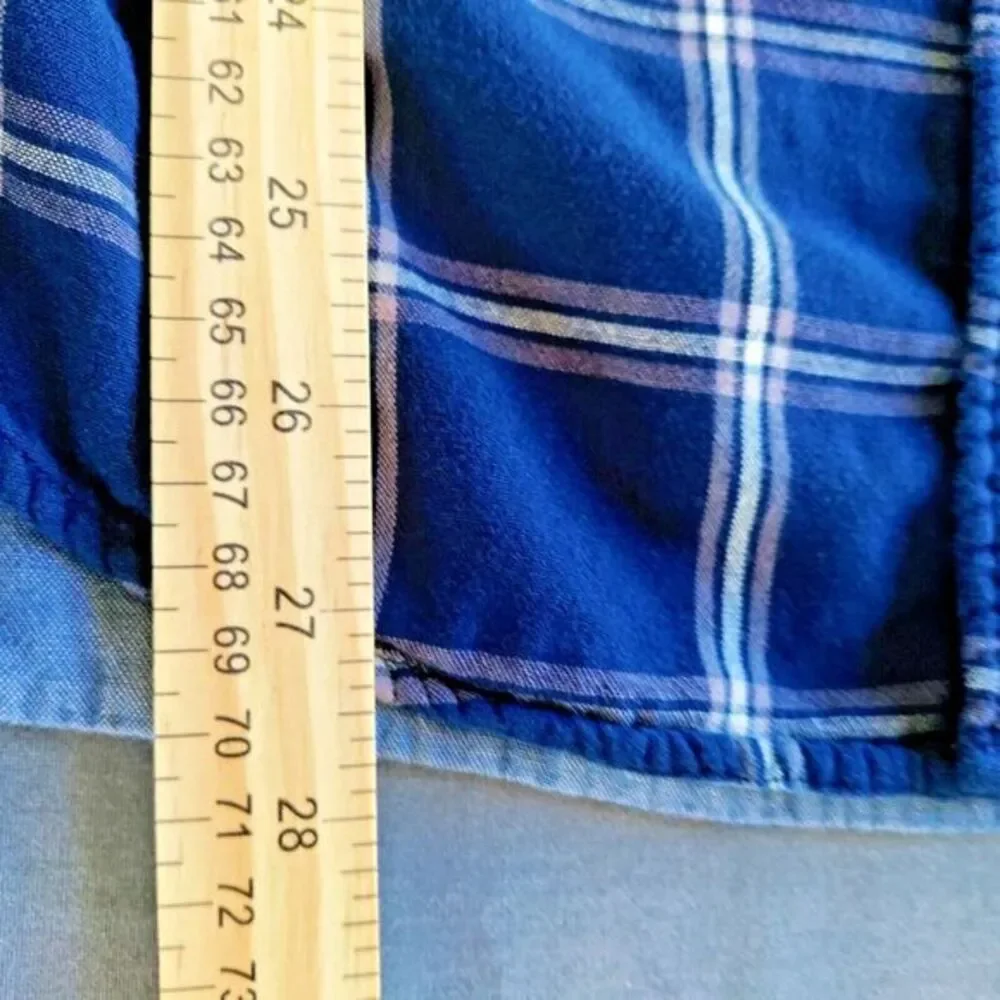 J. Crew Men L Button Blue/White Plaid Long Sleeves Flannel Work Chore Barn Shirt